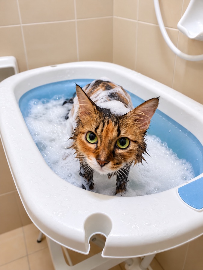 Cat grooming bath